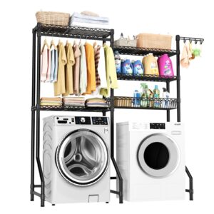 golpart over washer and dryer shelves,heavy duty laundry room storage organization clothes drying rack,5 tier adjustable height wire shelving and wire basket with hanger rod&hook,space saving shelf