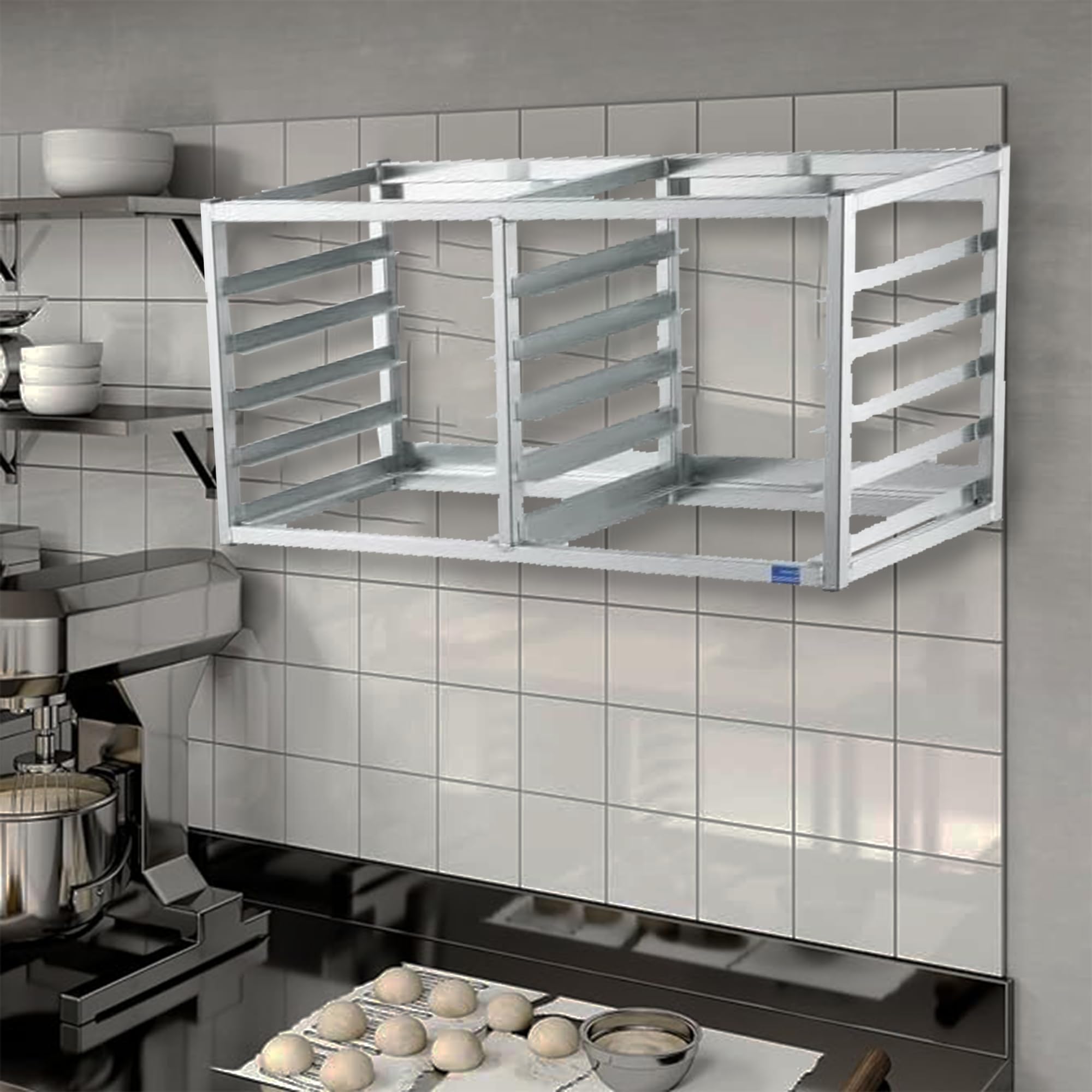 Express KitchQuip WALL MOUNTED SHEET BUN PAN RACK - FITS 10 HALF PANS - 40" X 13" X 18" | ALUMINIUM | NSF