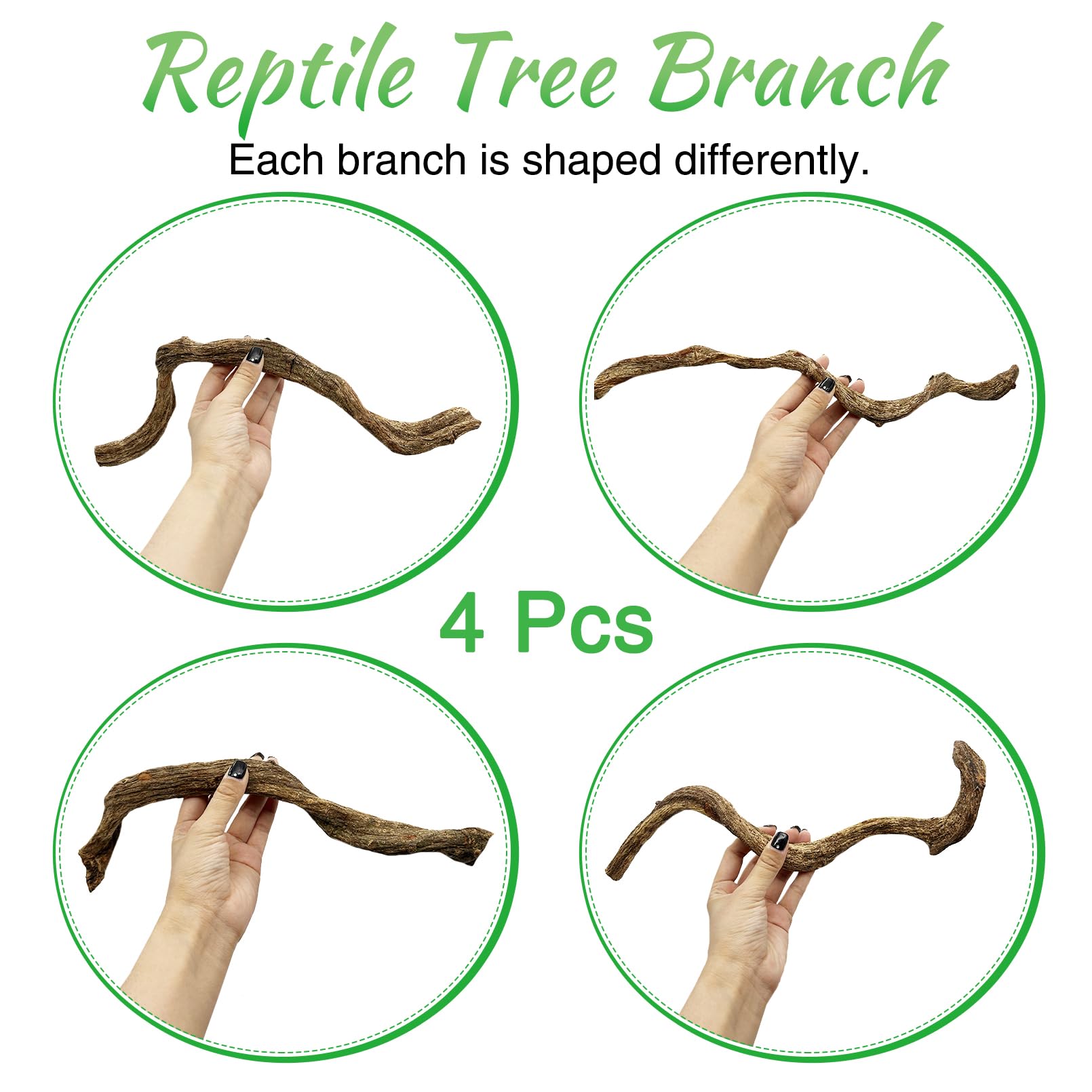 Apatal Reptile Branch Decor Snake Climbing Wood Branches Lizard Habitat Decorations Terrarium Wooden Tree Trunk Ornament for Bearded Dragon Snake Geckos Chameleon Frog 4 Pcs (14-16 inch)