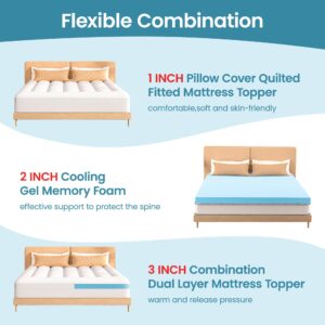 AprLeaf Pillow Top Mattress Topper Queen Size, 3 Inch Dual Layer Mattress Topper, 1 Inch Cooling Pillow Topper and 2 Inch Gel Memory Foam Mattress Topper for Back Pain