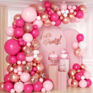 135pcs pink balloon arch garland kit with different sizes hot pink light pink metallic rose gold balloons for birthday princess baby shower bridal shower bachelorette party decorations