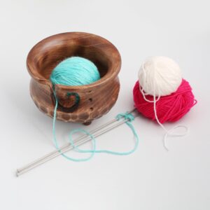 Yarn Bowl - Wooden Yarn Bowls for Crocheting with Holes, Preventing Slipping and Tangles, Indian Handmade Craft Knitting Bowl Mothers Day Gift for Knitting Lovers - White