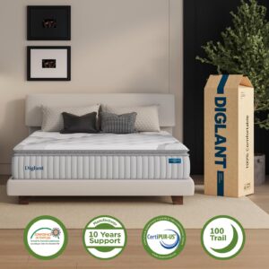 TwinXL Mattresses, DIGLANT 12 Inch Breathable Fabric Hybrid Mattress, TwinXL Size Gel Memory Foam Mattresses with Pocketed Innerspring for Pressure Relief, TwinXL Medium Feel Mattress Bed in Box