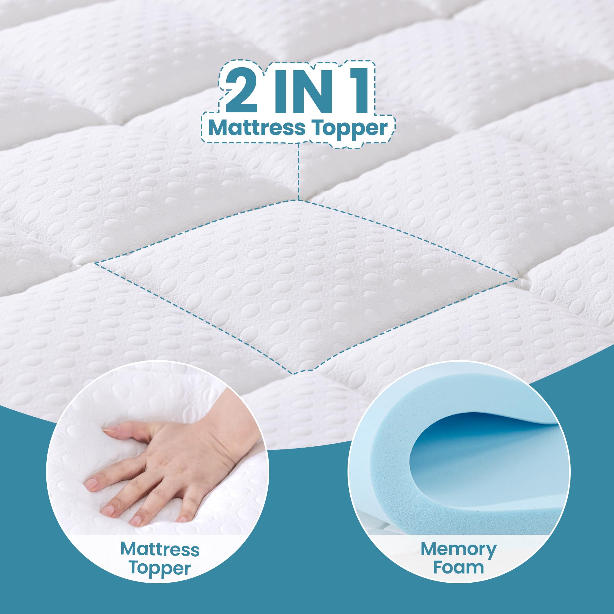 AprLeaf Pillow Top Mattress Topper Queen Size, 3 Inch Dual Layer Mattress Topper, 1 Inch Cooling Pillow Topper and 2 Inch Gel Memory Foam Mattress Topper for Back Pain