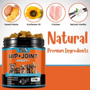 Chews Pawsitive Hip and Joint Supplement for Dogs- Mobility, Hip and Joint Chews for Dogs with Glucosamine, Chondroitin, MSM, Tumeric, Hemp Oil- Soft Chews Joint Support Supplement for Dogs- 120ct