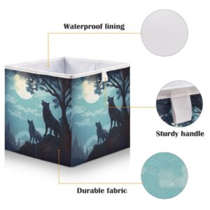 SDMKA Wolves under The Moon Cube Storage Bin Foldable Storage Cubes Fabric Storage Baskets for Shelf Closet Home Organizers, 11 Inch