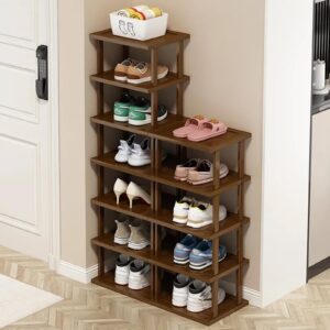 Vertical Shoe Rack - Tall Narrow Shoe Rack Organizer for Small Spaces,7 Tier Bamboo Shoen Shelf for Entryway,Closet,Corner,Doorway,Skinny Shoe Shelf Space Saving Shoe Storage,Free Stackable DIY…