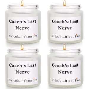 coach gifts thank you gifts for coach funny coach gifts for women men coach's last nerve candle gifts for cheer coach volleyball swim basketball baseball cool coach present (4pcs, white)