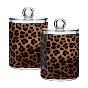 sdmka 4 pack apothecary jars bathroom leopard print qtip holder dispenser clear plastic storage canister jar with lid for cotton ball, cotton swab