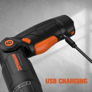 DOVAMAN DES01A 4V Electric Screwdriver, 3-Position Handle, 6 Torque, 31Pcs Bits, LED & Flashlight, USB Cable, Lightweight Power Screwdriver w/Accessories Case, Multi-Angle for Easier Work