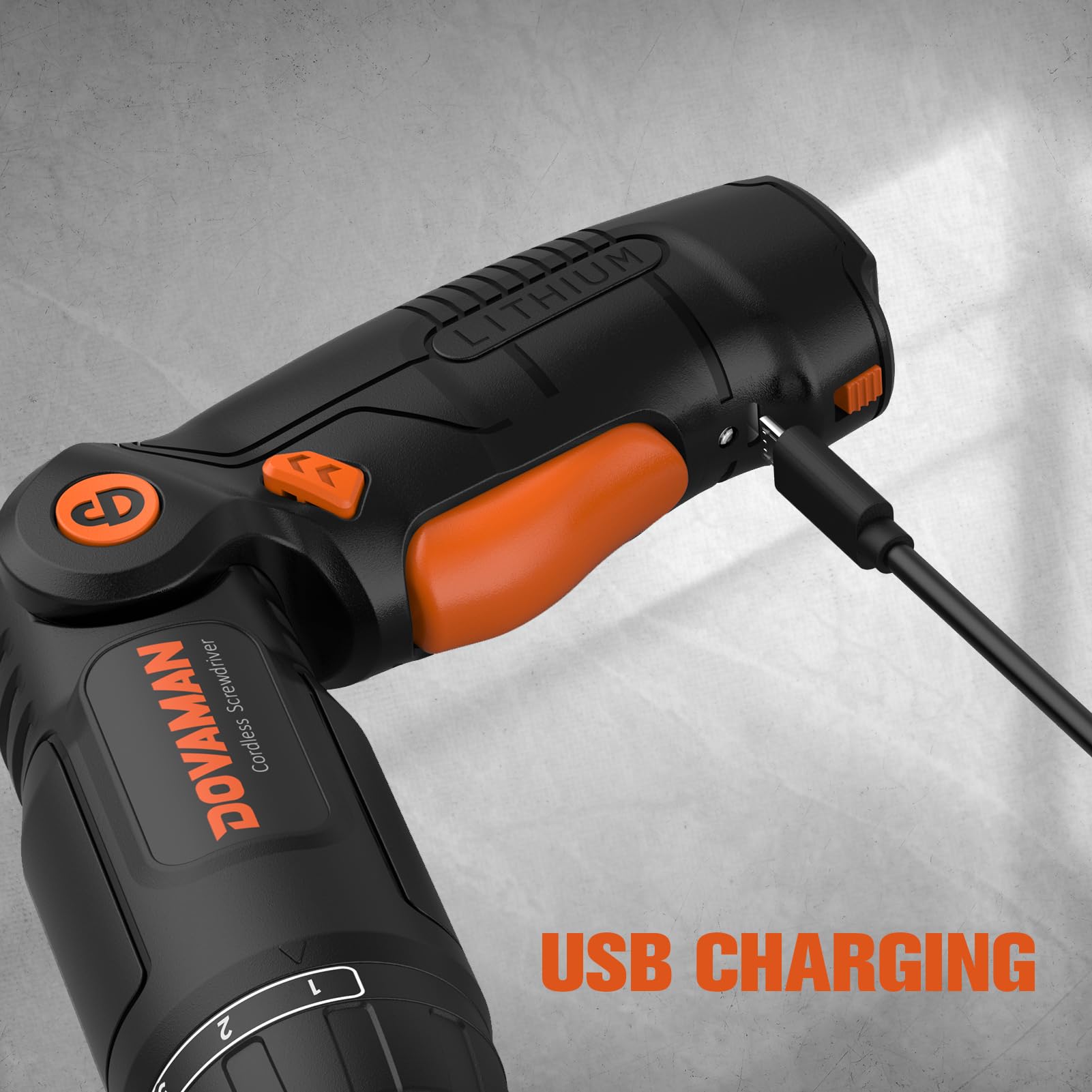 DOVAMAN DES01A 4V Electric Screwdriver, 3-Position Handle, 6 Torque, 31Pcs Bits, LED & Flashlight, USB Cable, Lightweight Power Screwdriver w/Accessories Case, Multi-Angle for Easier Work