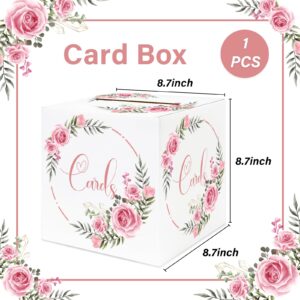 LIKAJON 1 Pack Rose Floral Card Box Holder for Party, 8.7"Card Box for Valentines Day, Wedding, Gift Card Box for Birthday, Wedding, Baby Shower, Retirement, Anniversary, Bridal Shower, Raffle Ticket