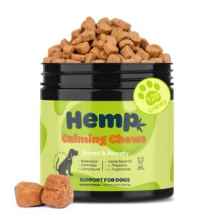 hemp calming chews for dogs anxiety separation anxiety relief for dogs calming treats pet calming care chews for dogs stress and anti anxiety relief, beef, 120 count