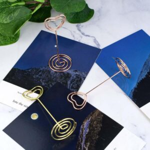 10 Pcs Table Number Holders Heart Shaped Table Number Stand Place Card Holder Mini Wire Table Card Holder Picture Photo Holders Clips for Centerpieces Wedding Party Memo Menu Stands (Gold + Rose Gold)