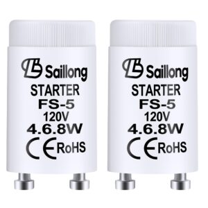 saillong 2 pack upgraded aluminum housing fluorescent starter with 4-40w preheat fluorescent lamps, ce certified fluorescent tube neon starter use in 110-130v (compatible with fs-5)