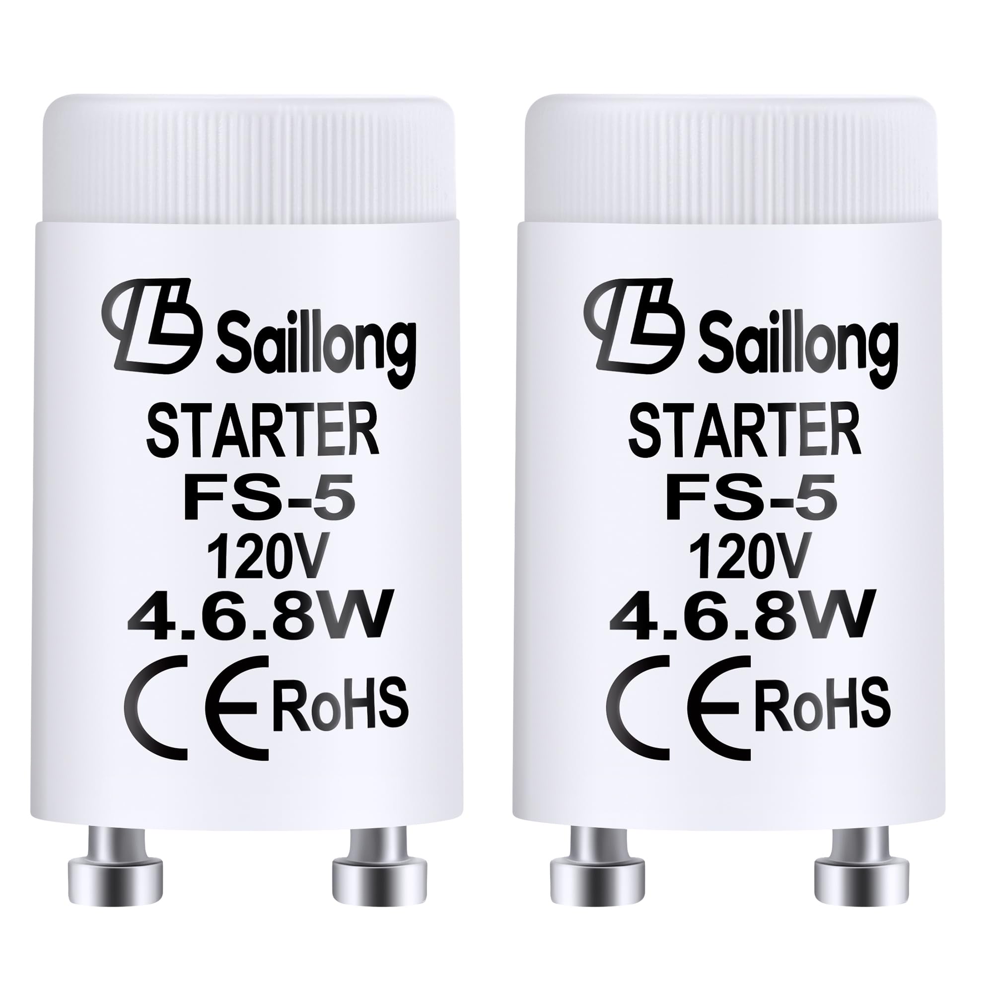 Saillong 2 Pack Upgraded Aluminum Housing Fluorescent Starter with 4-40W Preheat Fluorescent Lamps, CE Certified Fluorescent Tube Neon Starter Use in 110-130V (Compatible with FS-5)