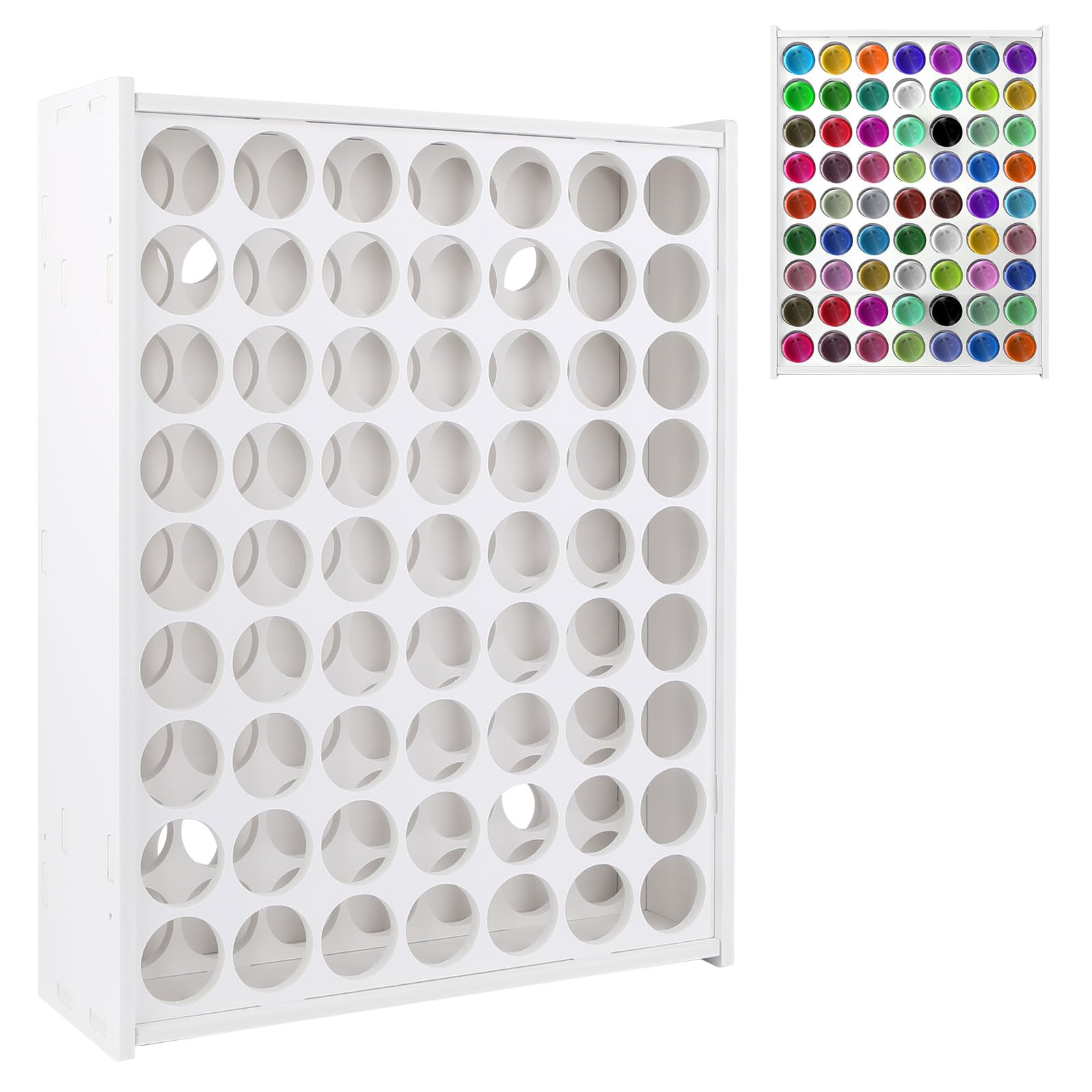 YUIONNAY Craft Paint Storage-Paint Rack Organizer with 63 Holes for Miniature Paint Set - Wall-Mounted Craft Paint Storage Rack - 2oz Craft Paint Holder for Apple Barrel, Folkart