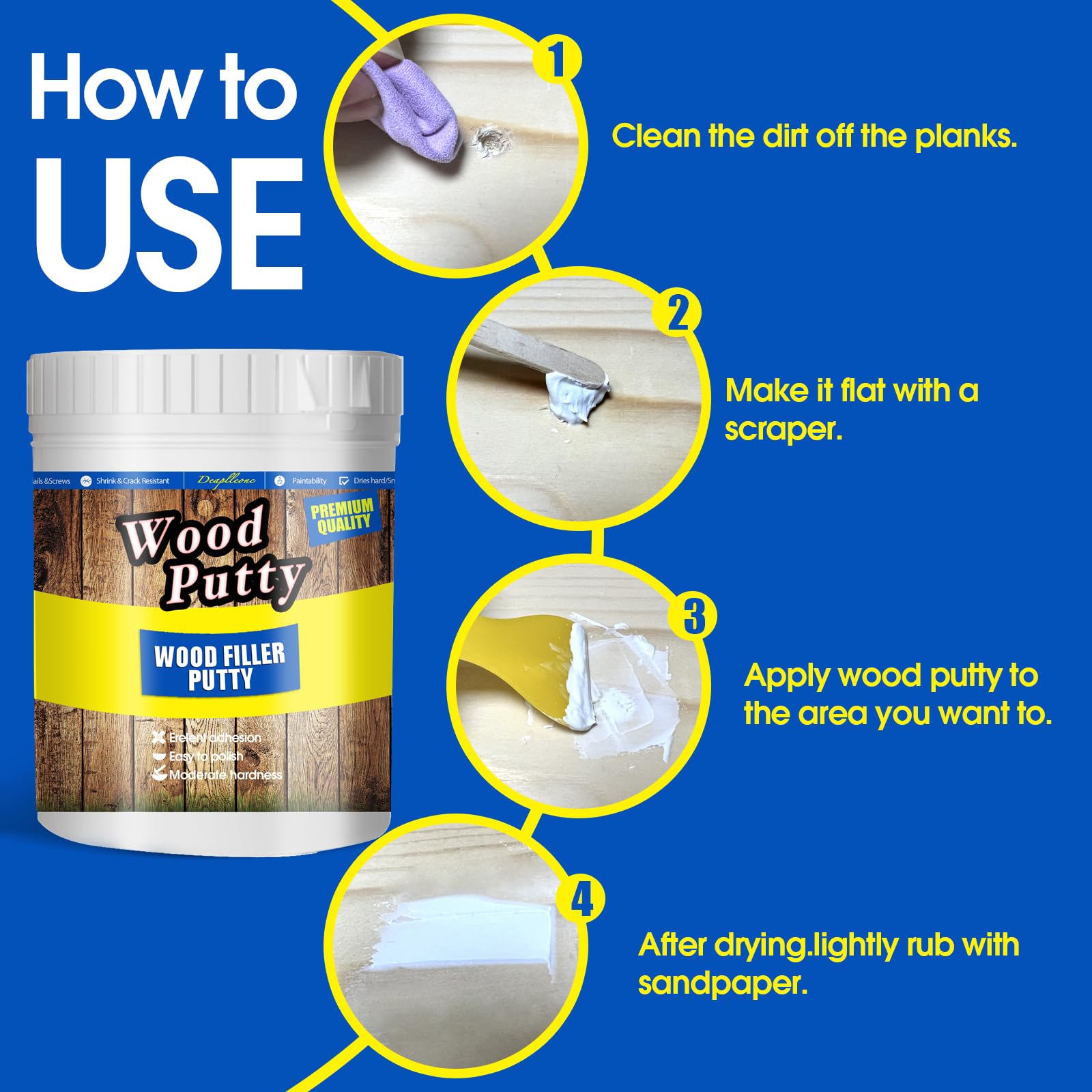 Wood Filler Putty - White Wood Putty Filler, Wood Filler Paintable, Stainable. Wood Furniture Repair Kit Can Quickly Repair Damaged Holes, Cracks and Chips. Wood Crack Filler - 9.87 Ounce