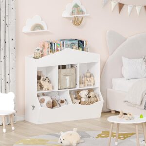 GAOMON Kids Toy Storage Organizer Wooden Kids Bookshelf Open Storage Cubby Children Small Bookcase Multifunctional Book Cabinet for Nursery,Playroom,Bedroom,Living Room,White