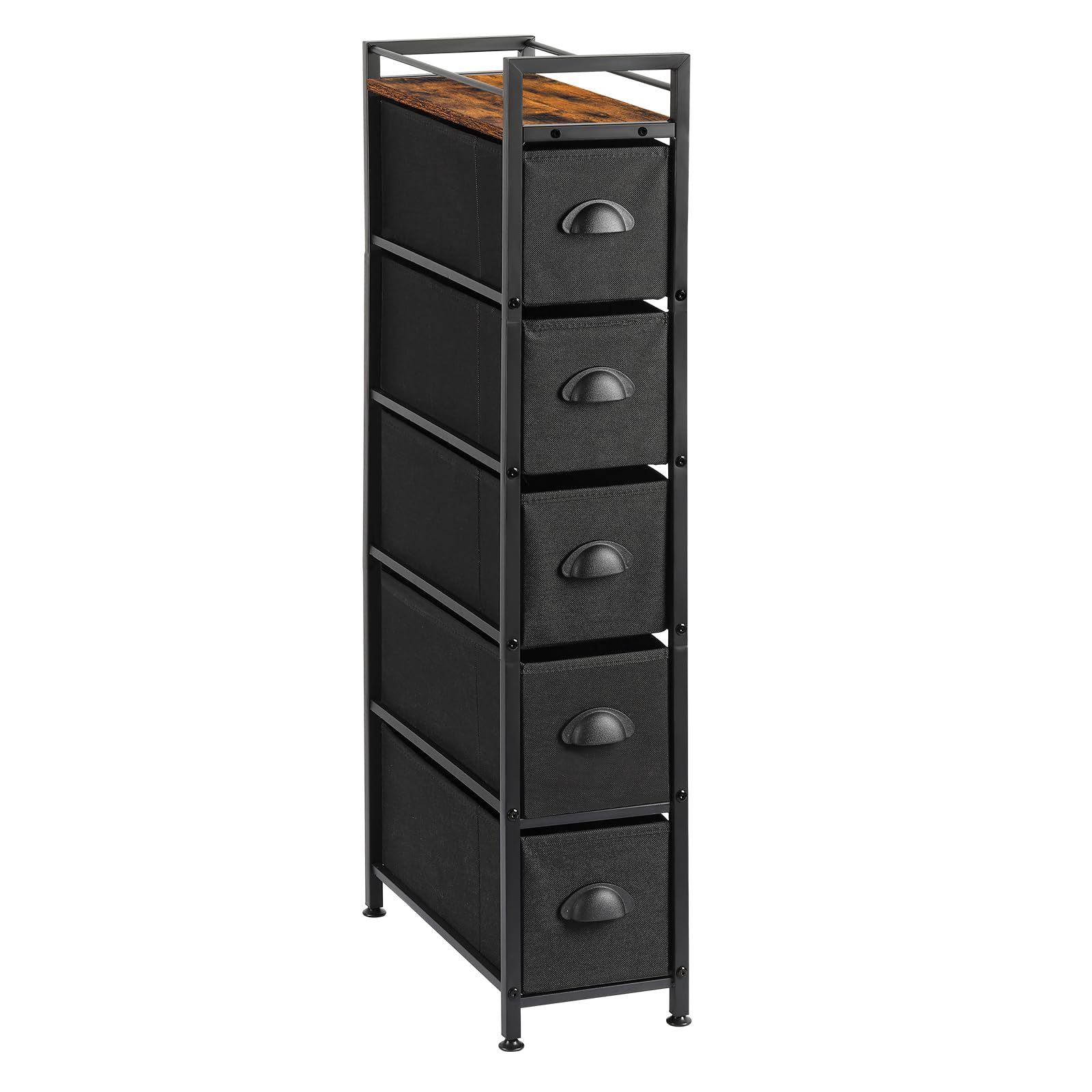 MOOACE Narrow Dresser with 5 Drawers, Slim Storage Chest Organizer Dresser for Bedroom - Storage Tower with Wood Top and Steel Frame for Bathroom, Living Room, Hallway, Black