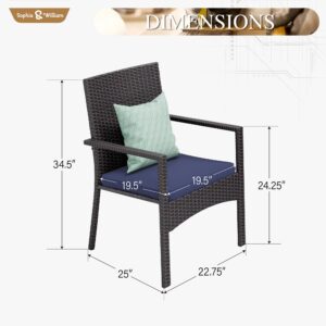 Sophia & William Patio Chairs Set of 2, 2 Pcs All-Weather Rattan Outdoor Dining Chairs, Lightweight Wicker Dining Chairs with Seat Cushions