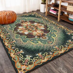 Soyalie Traditional Classic Rugs for Hallway Gold Green Indoor Door Mat Boho Chic Floral Area Rug Rectangular Floor Mats 2'x3'