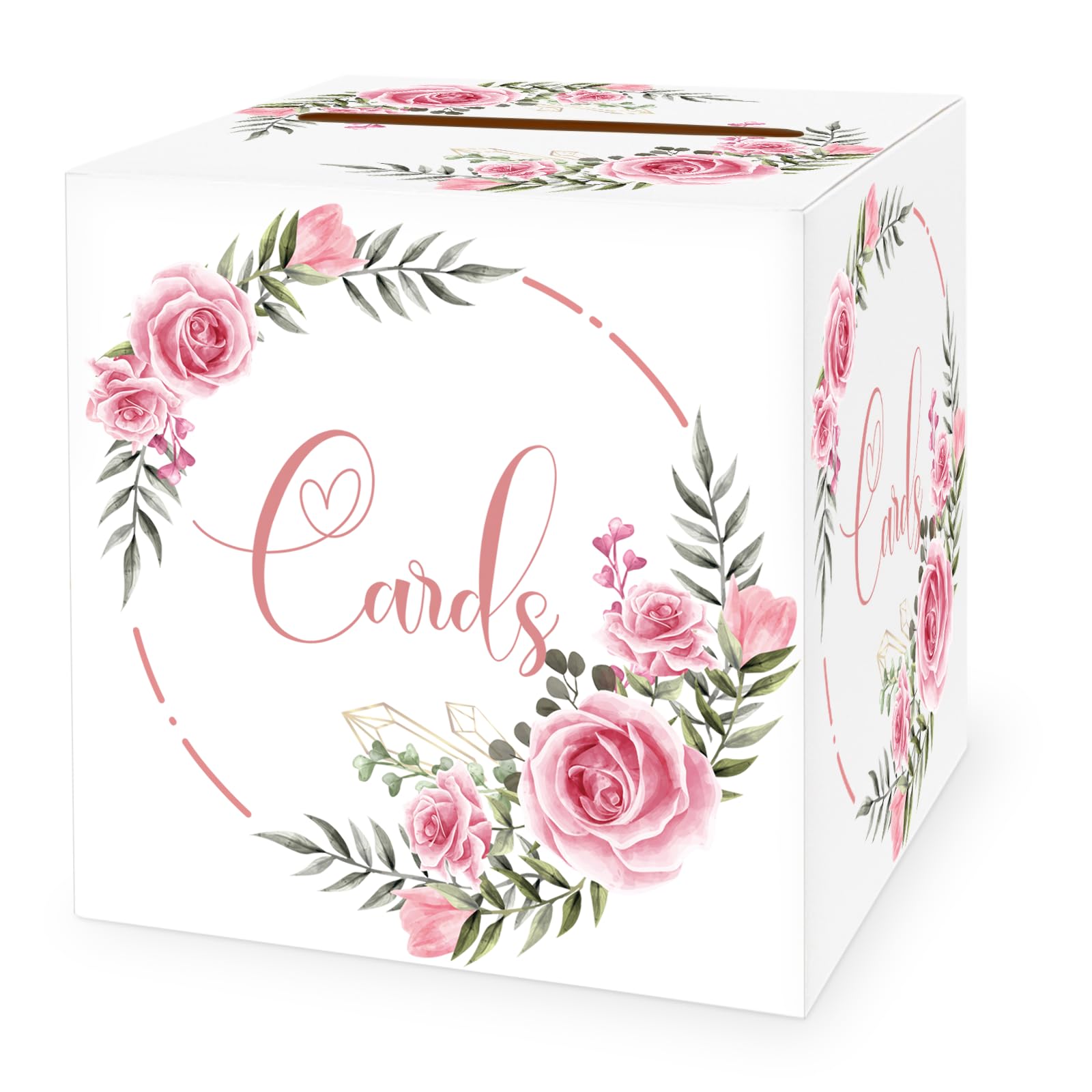 LIKAJON 1 Pack Rose Floral Card Box Holder for Party, 8.7"Card Box for Valentines Day, Wedding, Gift Card Box for Birthday, Wedding, Baby Shower, Retirement, Anniversary, Bridal Shower, Raffle Ticket