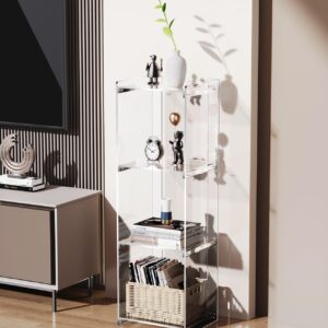 Acrylic Bookcase Cube Storage Bookshelf, Standing Display Bookshelf Floor Standing Bookshelf for Bedroom Living Room (Clear 3cube)