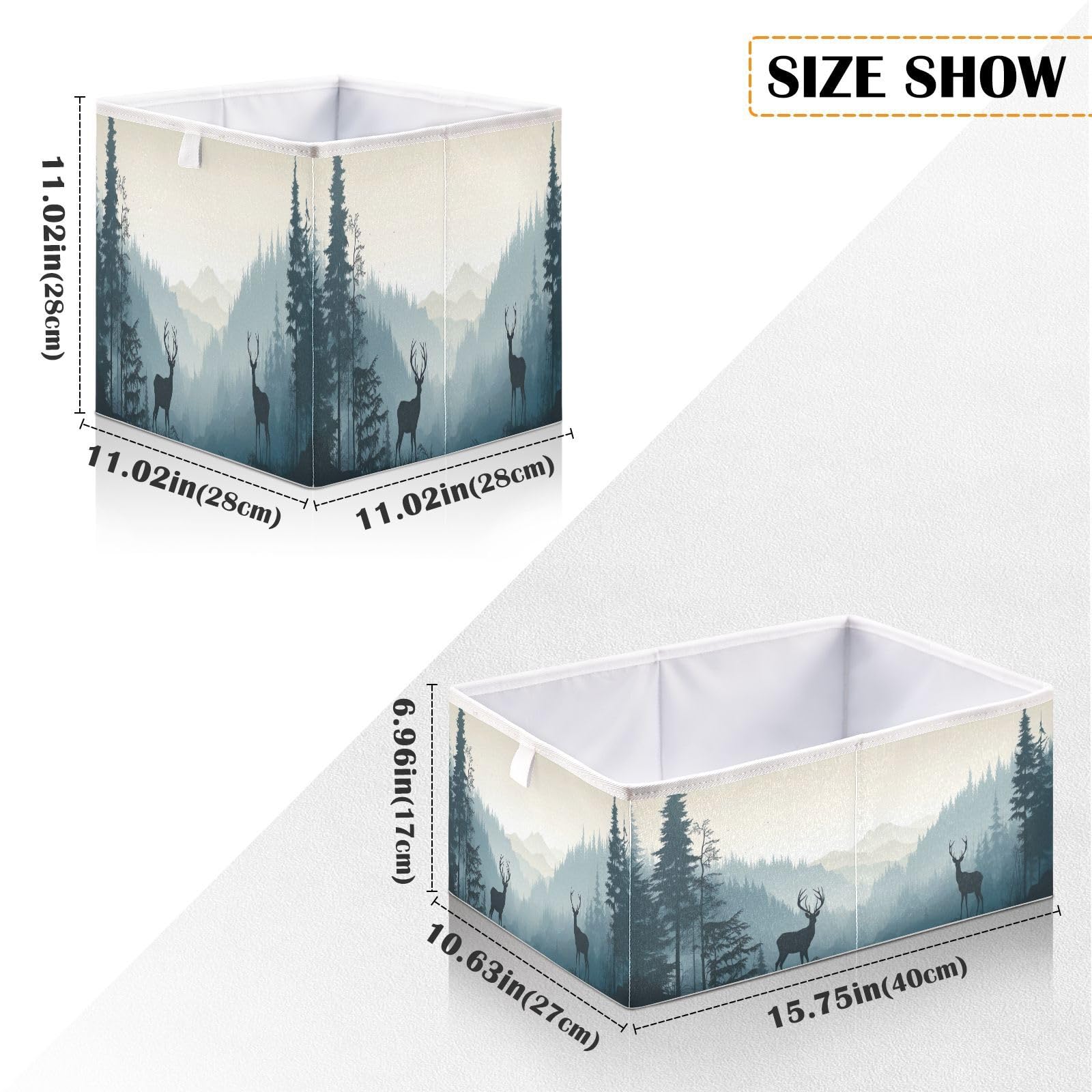 SDMKA Deer Forest Cube Storage Bin Foldable Storage Cubes Fabric Storage Baskets for Shelf Closet Home Organizers, 11 Inch