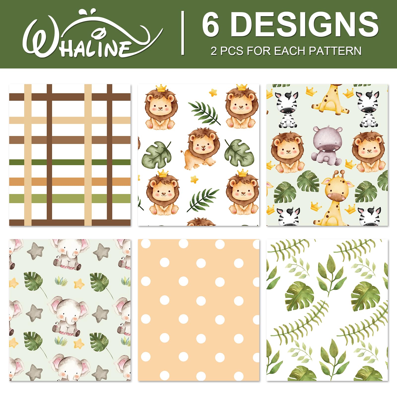 Whaline 12 Sheet Baby Shower Wrapping Paper Jungle Safari Wildlife Gift Wrap Paper Folded Flat Elephant Giraffe Lion Art Paper for DIY Craft Party Decor Wrapping Supplies