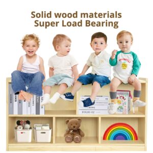 KOALA DIARY 2-Shelf Toddler Solid Wood Storage Cabinet, 5-Section Montessori Shelf Toy Organizers,Natural Kids Furniture，Classroom, Playroom, Daycare and Preschool Bookshelves Kinder Garden，Nursery