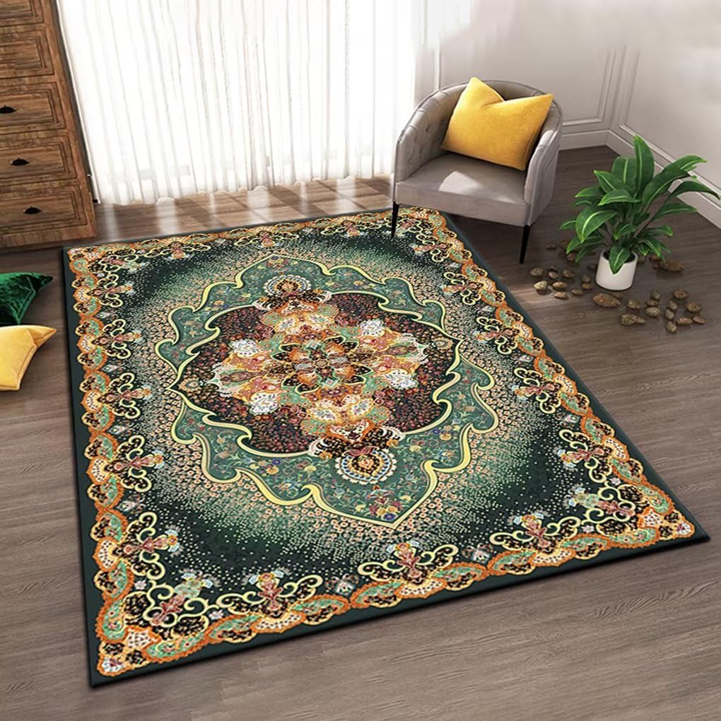 Soyalie Traditional Classic Rugs for Hallway Gold Green Indoor Door Mat Boho Chic Floral Area Rug Rectangular Floor Mats 2'x3'