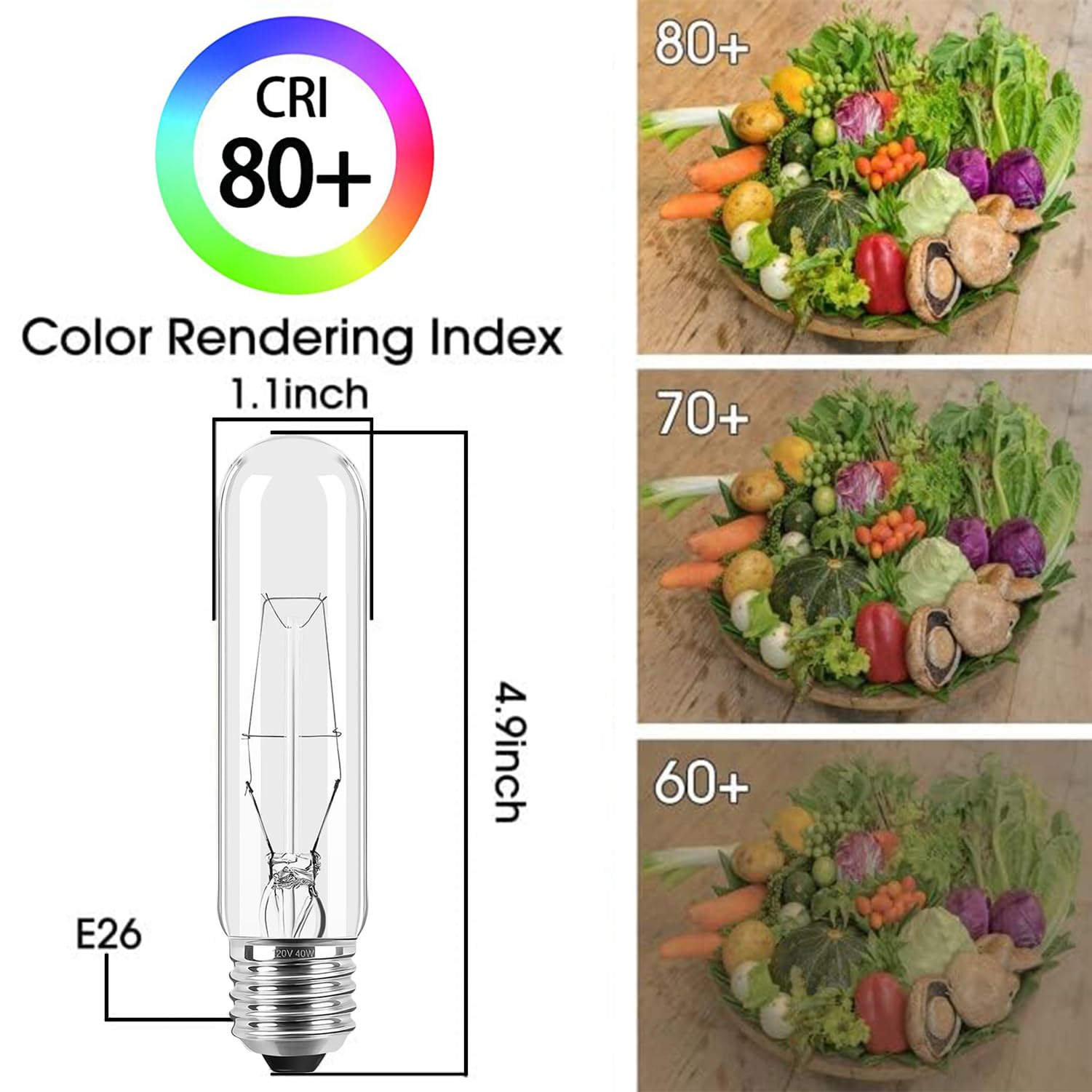 6-Pack 40 Watt T10 Clear Tubular Incandescent Light Bulb, Vintage Style Showcase Bulb,Showcase lamp, 2700K Soft White, E26 Medium Base, 280 Lumens,T10 Tubular Bulb