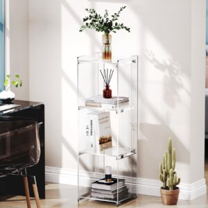 Acrylic Bookcase Cube Storage Bookshelf, Standing Display Bookshelf Floor Standing Bookshelf for Bedroom Living Room (Clear 3cube)