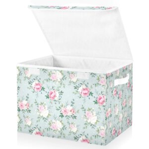 nisza floral pattern blue large collapsible storage bins with lids and handle, foldable fabric storage boxes cube for home office