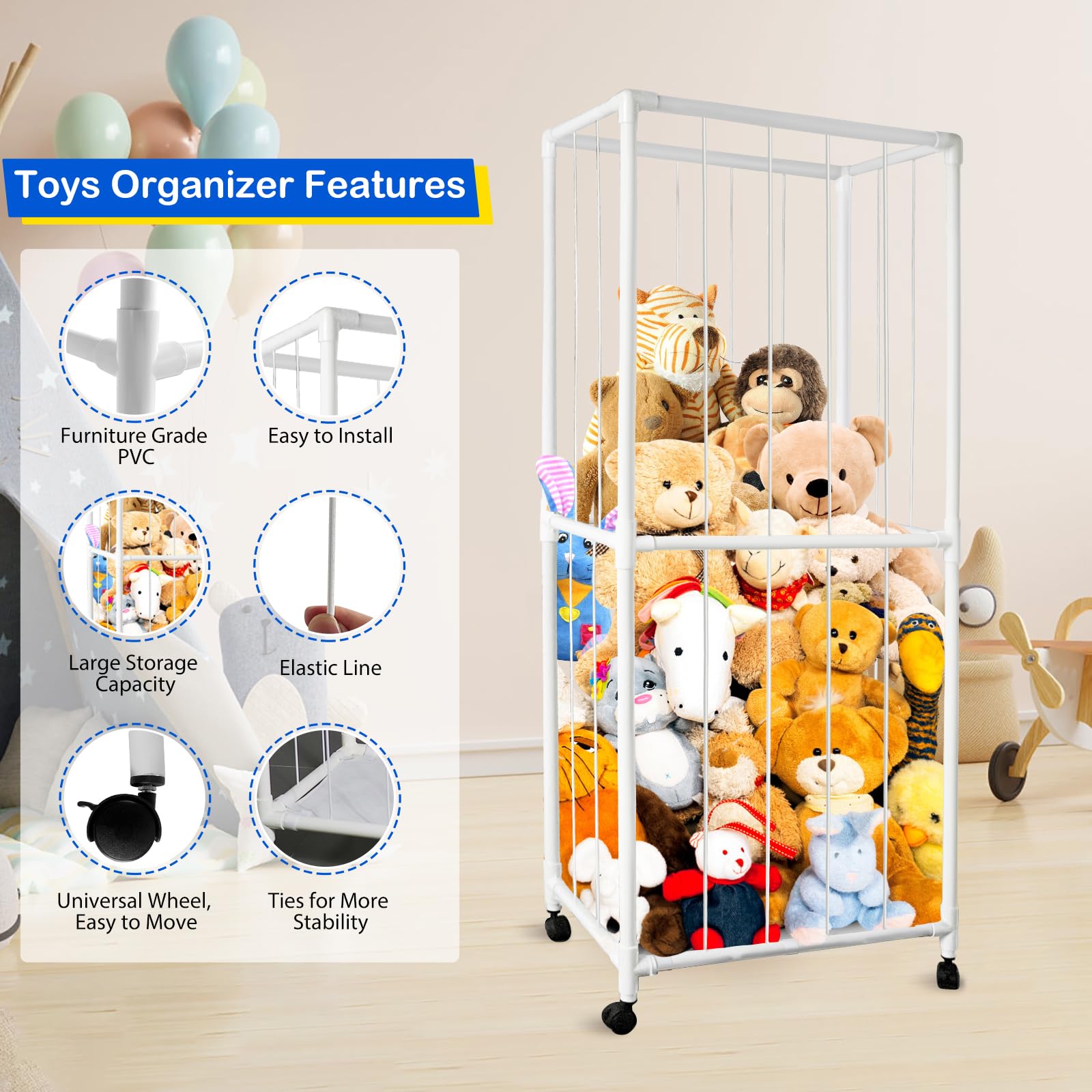 XMBecc Stuffed Animal Storage Zoo Stuffed Animal Holder Space Save Vertical Stuffed Animals Storage PVC with Elastic Band and Net for Playroom Birthday Gift for Bedroom Nursery