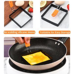 Square Egg Ring for Frying Egg, 2 Pcs 4 Inch Egg Pancake Cooking Rings for Egg Muffins Omelet Maker, Non Stick Stainless Steel Fried Egg Ring Pcake Mold for Griddle Breakfast Sandwiches Crumpet