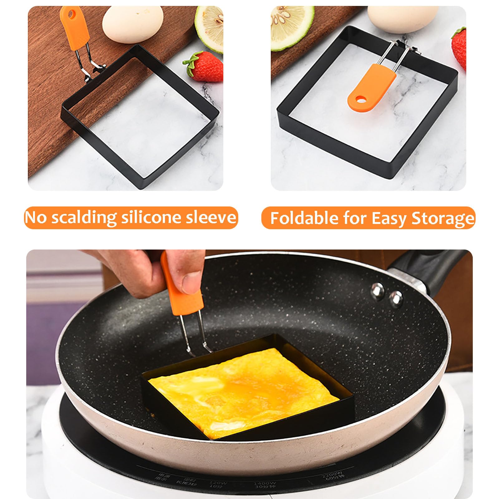 Square Egg Ring for Frying Egg, 2 Pcs 4 Inch Egg Pancake Cooking Rings for Egg Muffins Omelet Maker, Non Stick Stainless Steel Fried Egg Ring Pcake Mold for Griddle Breakfast Sandwiches Crumpet