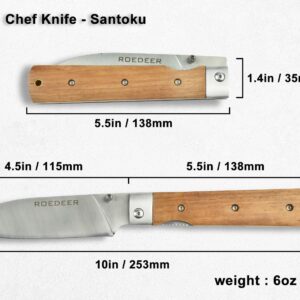 ROEDEER Folding Chef Knife,Camping Folding Knives,Sharp Cleaver Folding Knife,440A Stainless Steel Blade Wooden Handle,Folding Kitchen Knife for Outdoor Camping Cooking (Santoku)