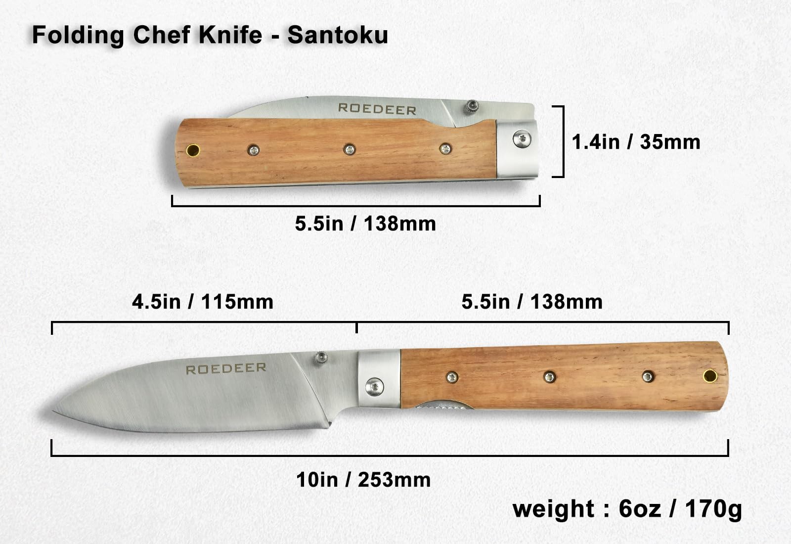 ROEDEER Folding Chef Knife,Camping Folding Knives,Sharp Cleaver Folding Knife,440A Stainless Steel Blade Wooden Handle,Folding Kitchen Knife for Outdoor Camping Cooking (Santoku)