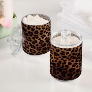 SDMKA 4 Pack Apothecary Jars Bathroom Leopard Print Qtip Holder Dispenser Clear Plastic Storage Canister Jar with Lid for Cotton Ball, Cotton Swab