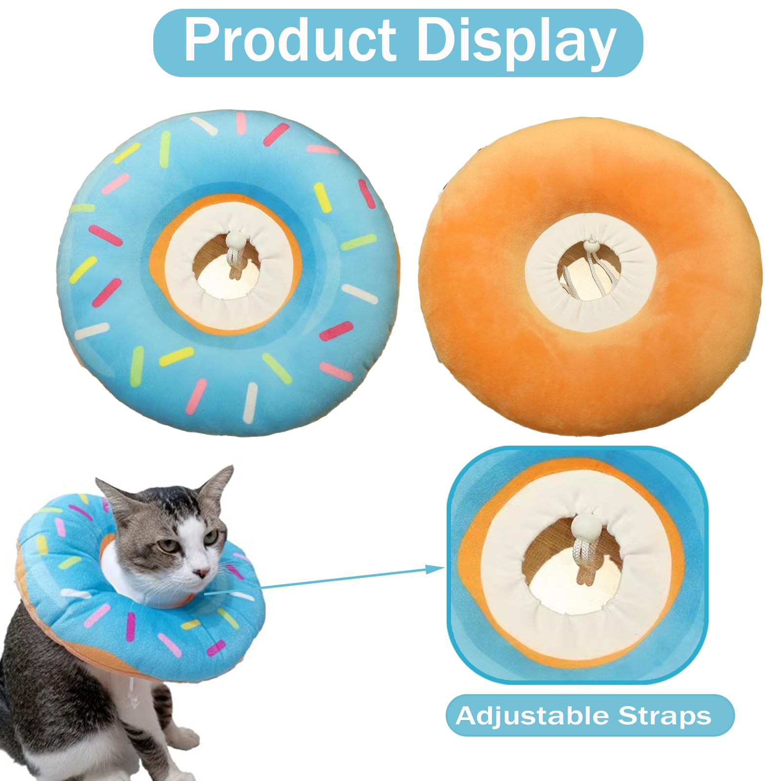 ZHUOKECE Cat Cone Collar Soft, Cute Cat Donut Cat Recovery Collar Adjustable Elizabethan Collar for Wound Healing, Comfortable Lightweight Neck Cone for Kitten Dog (Blue, M)