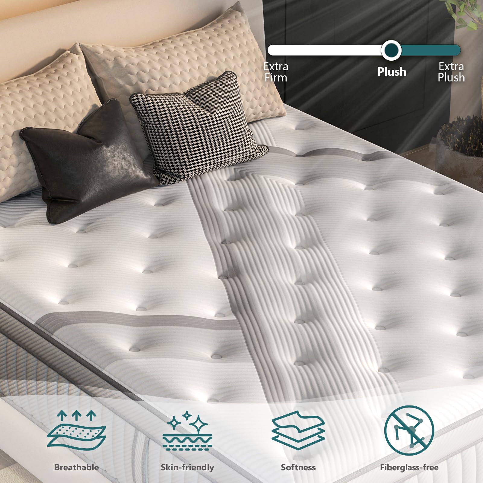 Full Mattresses, DIGLANT 14 Inch Plush Hybrid Mattress, Full Size Memory Foam Mattresses with Individually Pocketed Coils Innerspring, Motion Isolation & Back Pain Relief, Full Mattress in Box