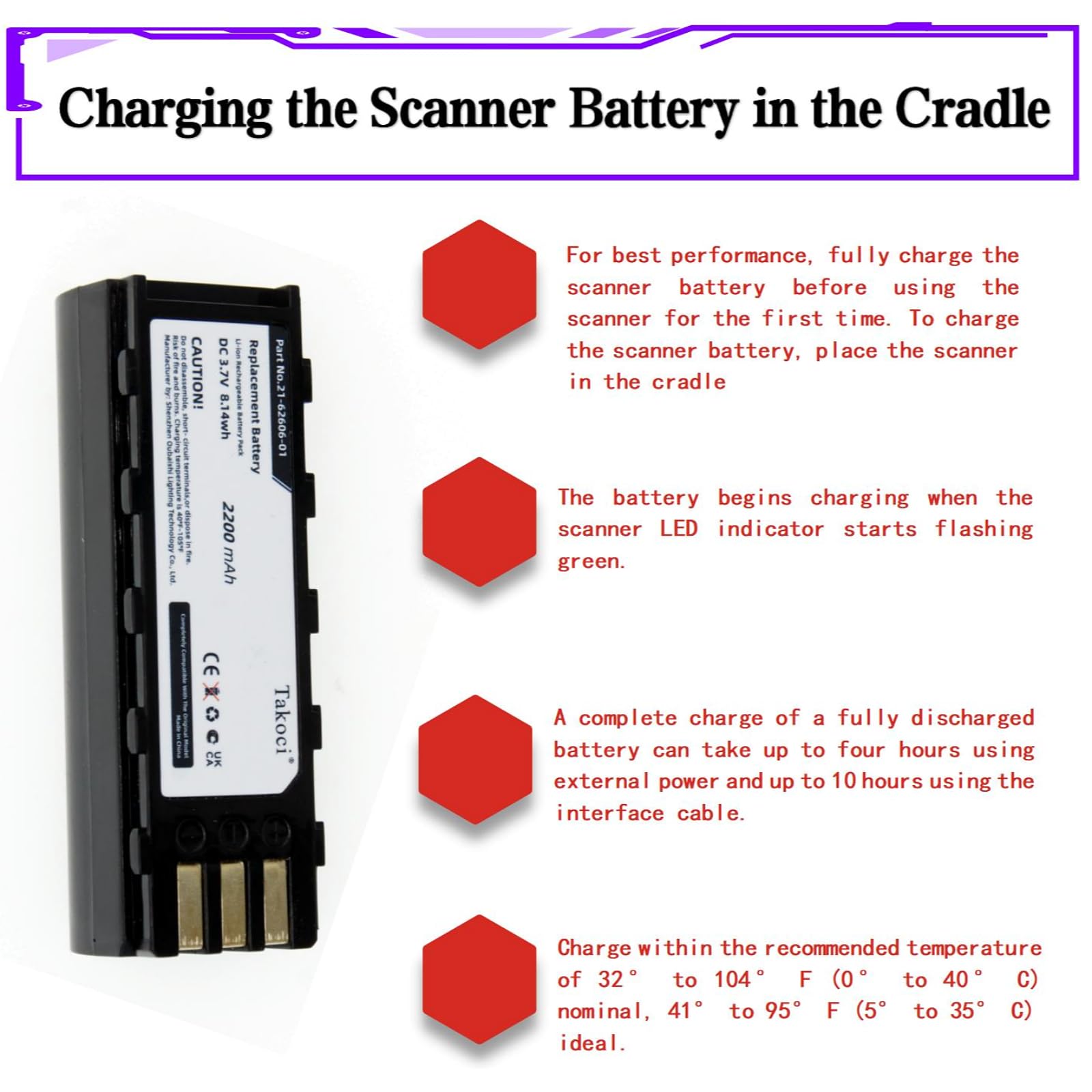 Youejoeq (6pcs) 21-62606-01 Battery Replacement for Symbol DS3478, Symbol DS3578, Symbol LS3478, Symbol LS3578, NGIS, XS3478 MDE Barcode Scanner Battery 2200mAh