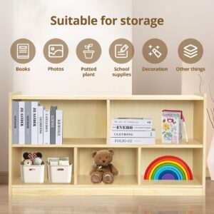 KOALA DIARY 2-Shelf Toddler Solid Wood Storage Cabinet, 5-Section Montessori Shelf Toy Organizers,Natural Kids Furniture，Classroom, Playroom, Daycare and Preschool Bookshelves Kinder Garden，Nursery