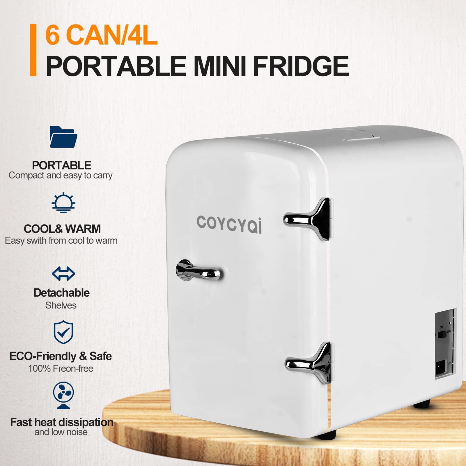 COYCYQI Mini Fridge for Skincare, 4L/6 Can Small Personal Beauty Cooler and Warmer, Portable USB Refrigerator for Bedroom, Makeup, Beverage, Home, Ravel (Pearl White)