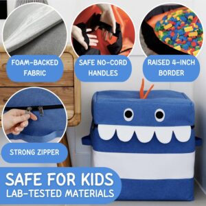 Toy Storage Organizer with Play Mat - XXL Monster Storage Bag/Box for Kids, Boys, Girls, Nursery, Playroom - Basket for Building Bricks/Blocks - Collapsible Fabric Cube Bin, 15"x15"x15"