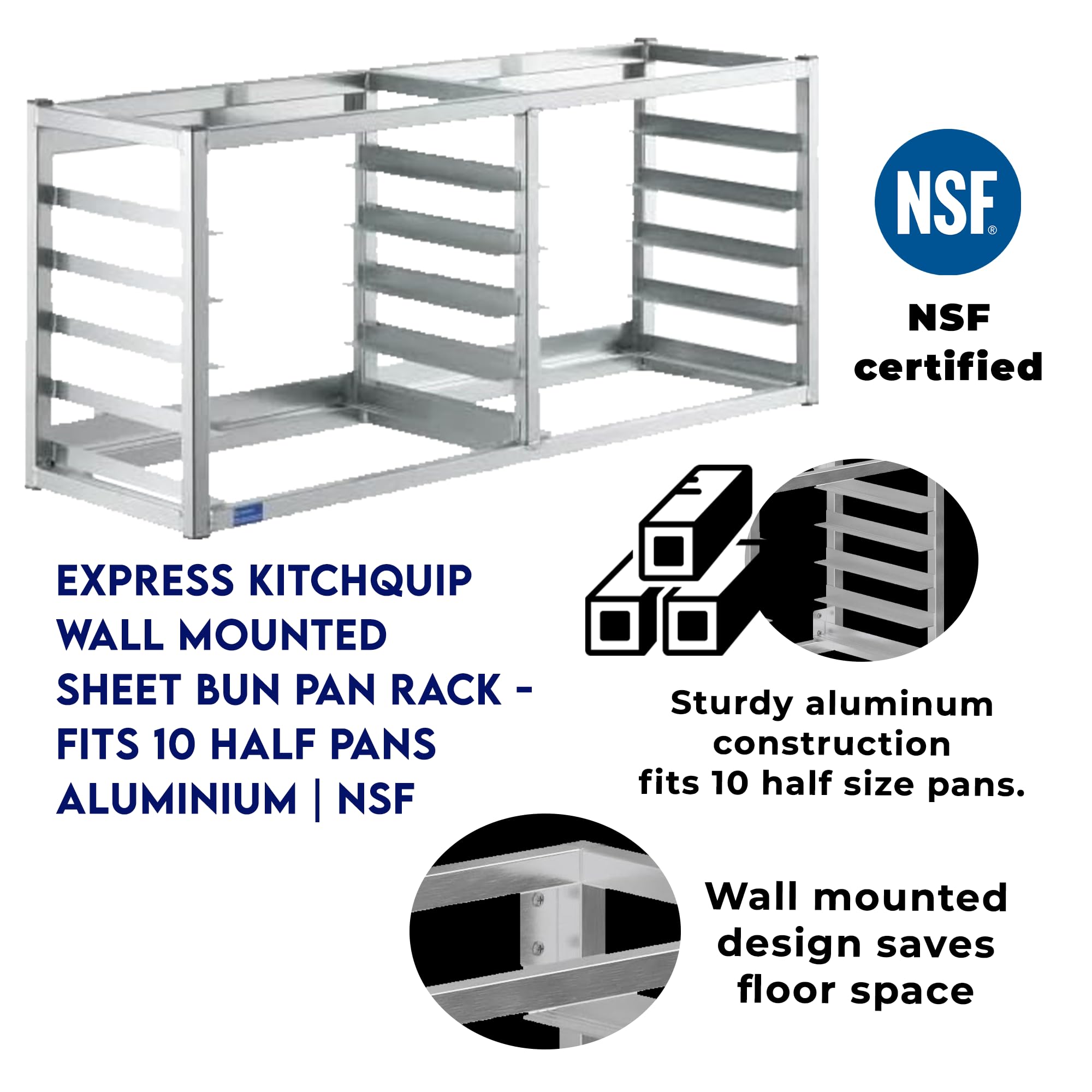 Express KitchQuip WALL MOUNTED SHEET BUN PAN RACK - FITS 10 HALF PANS - 40" X 13" X 18" | ALUMINIUM | NSF