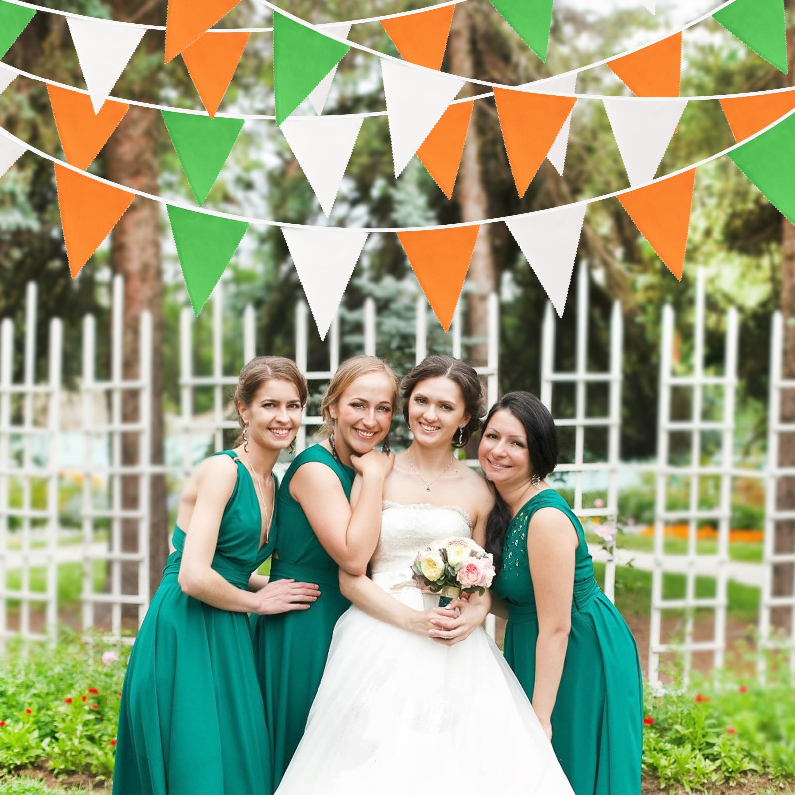 GCQQ 40Ft Orange Green White Pennant Banner, 2024 Graduation Pennant Flags Banner, Triangle Flag Bunting Garland, Pennant Bunting Garland for Graduation, Engagement Baby Shower, Dinosaur Birthday