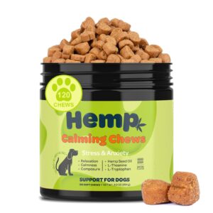 zingly hemp calming chews for dogs anxiety relief, dog calming chews - anxiety relief treats, anxiety relief for dogs calming treats, calming care for dogs - separation aid, barking, bacon, 120 ct